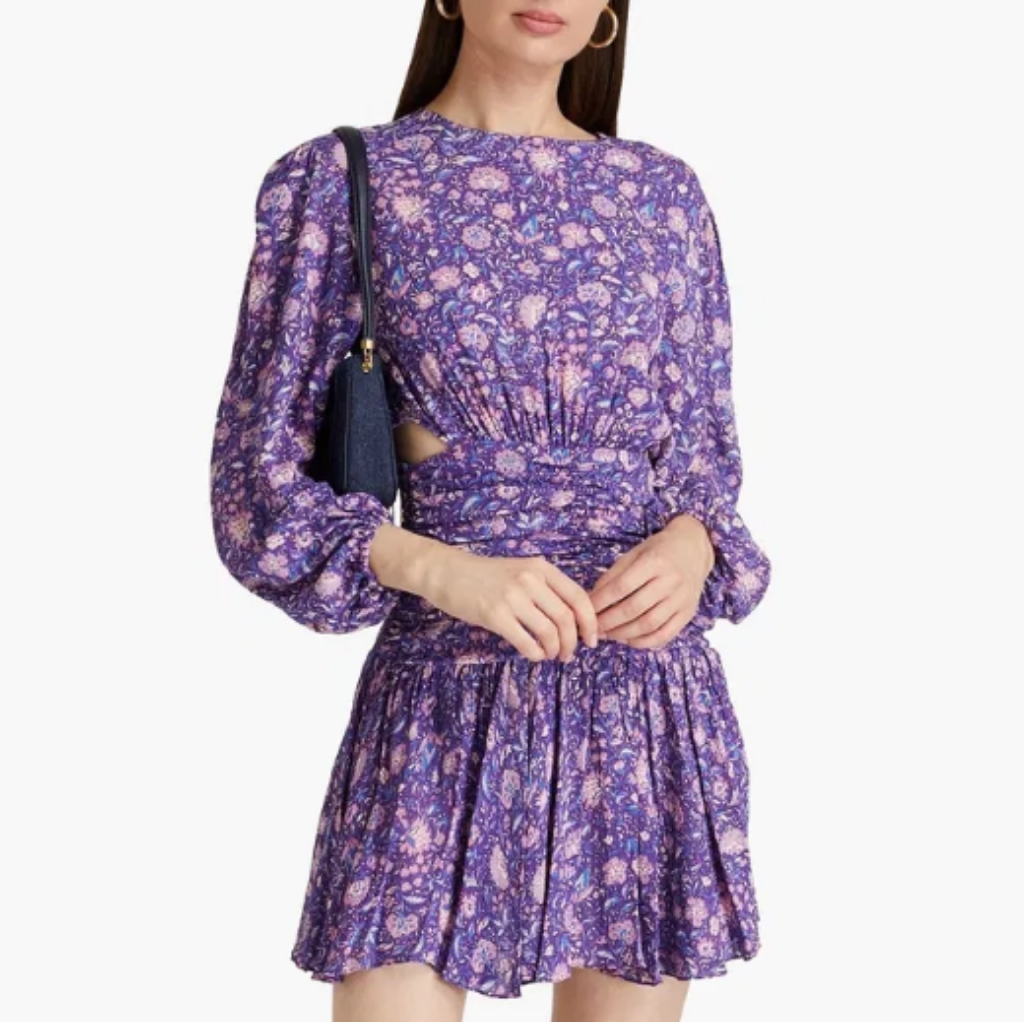 Maje Roleta Cutout Floral-Print Crepe De Chine Dress 34